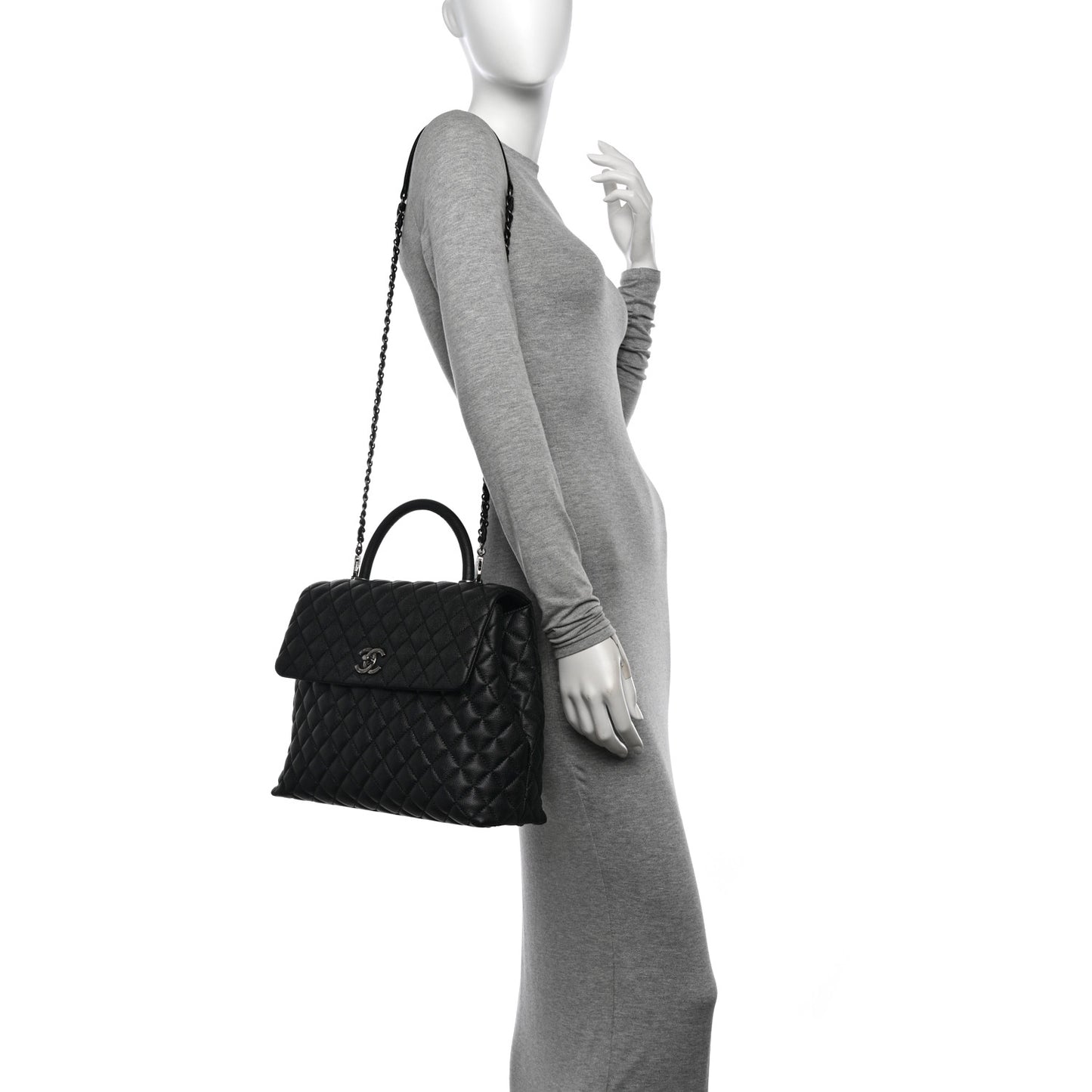 Caviar Quilted Large Coco Handle Flap  Black