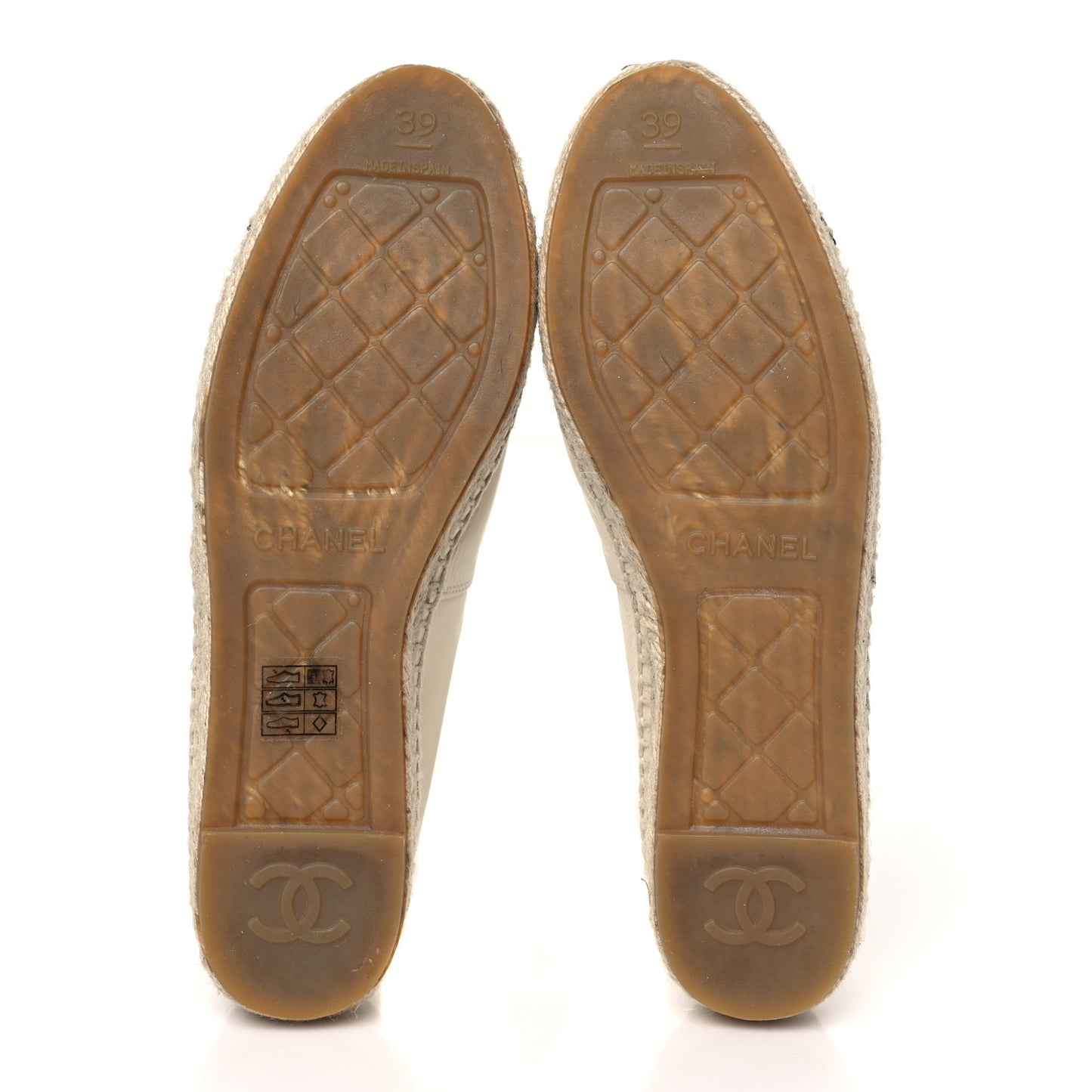 Metallic Calfskin Grosgrain CC Espadrilles 39 Ivory Black