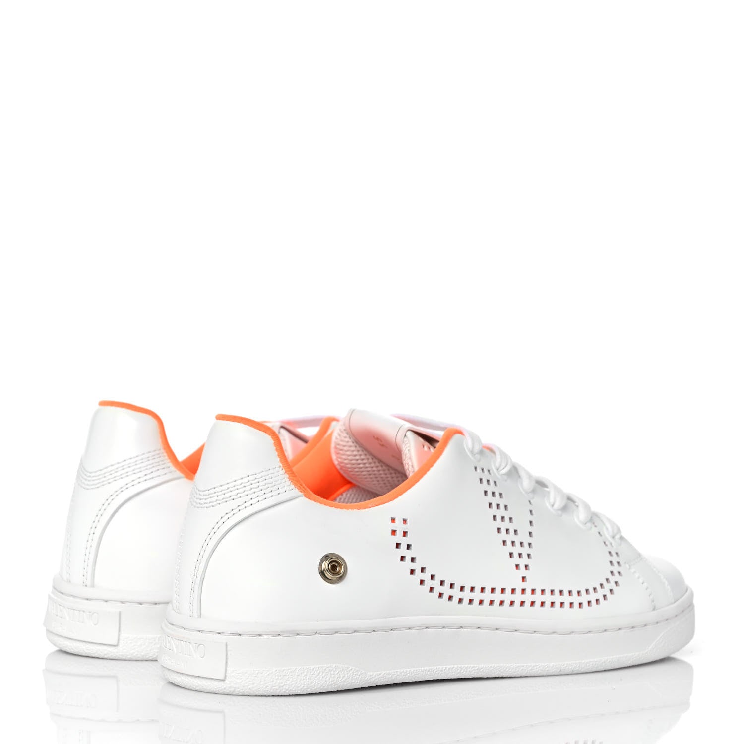 Valentino Garavani Calfskin Womens Backnet Sneakers 35 White Orange Fluo 4 of 9