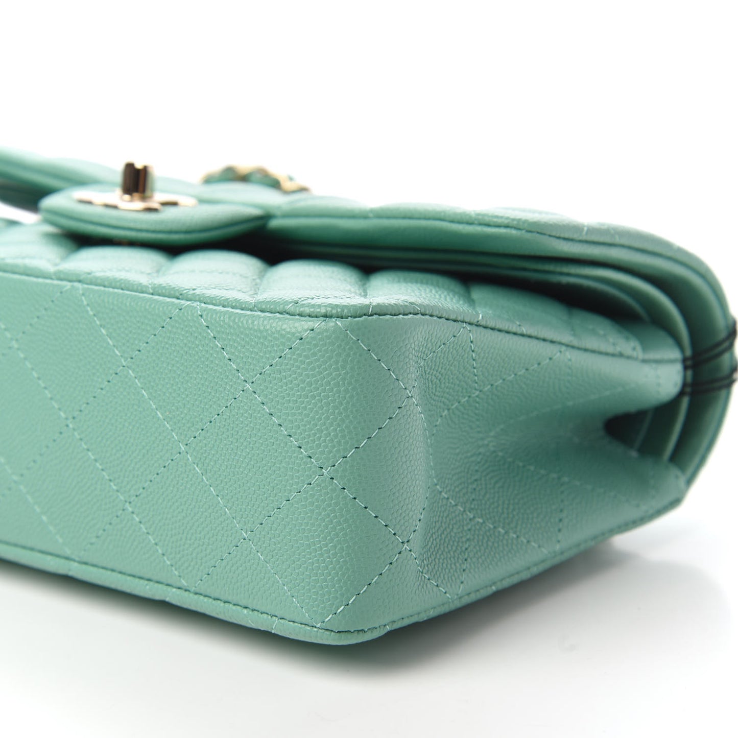 Caviar Quilted Small Double Flap Light Green