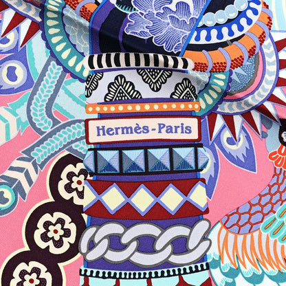 Hermes Silk Twill Duo Cosmique Scarf 90 Rose Pale Bleu Orange 2 of 4
