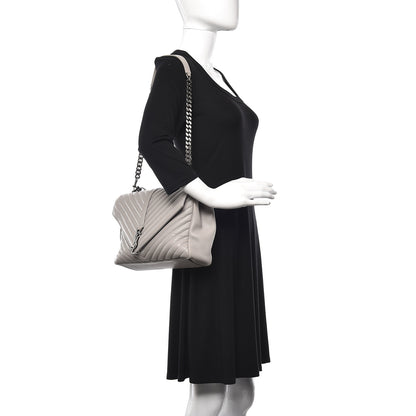 Saint Laurent Sheepskin Matelasse Chevron Monogram Large College Satchel Light Grey 3 of 12