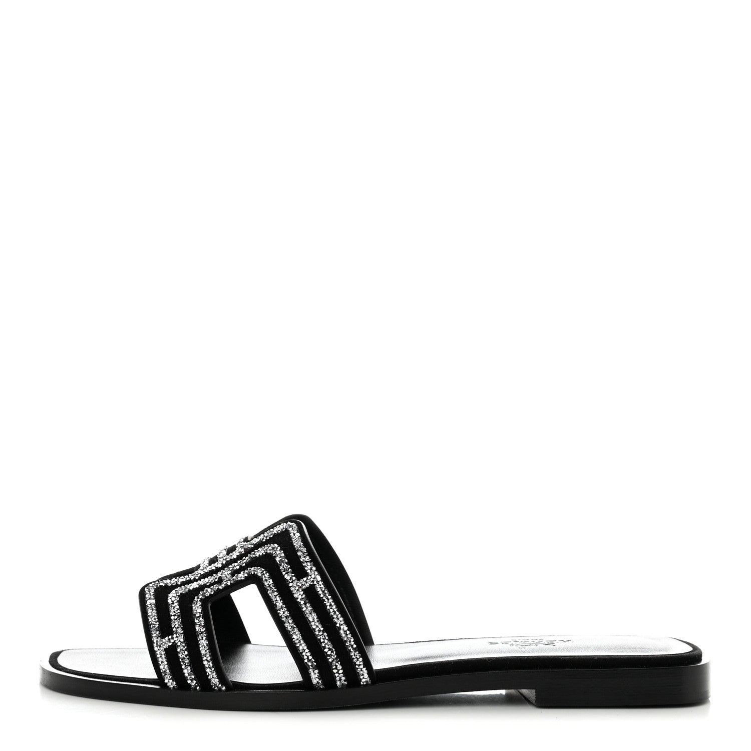 Hermes Suede Goatskin Crystal Oran Sandals 36 Black Argent 1 of 9