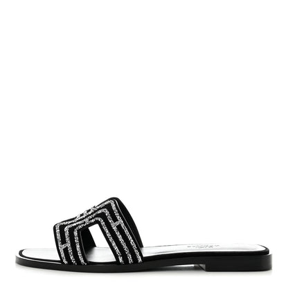 Hermes Suede Goatskin Crystal Oran Sandals 36 Black Argent 1 of 9
