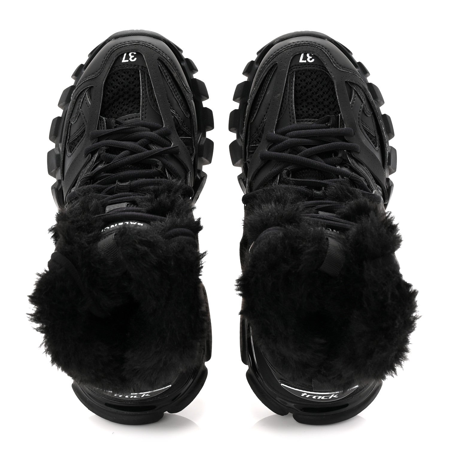 Balenciaga Mesh Nylon Faux Fur Womens Track Hike Sneakers 37 Black 5 of 9