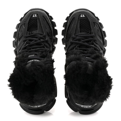 Balenciaga Mesh Nylon Faux Fur Womens Track Hike Sneakers 37 Black 5 of 9