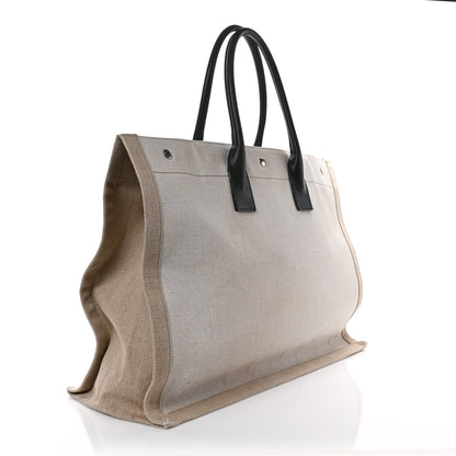 Saint Laurent Linen Calfskin Rive Gauche Tote Optic White 3 of 8