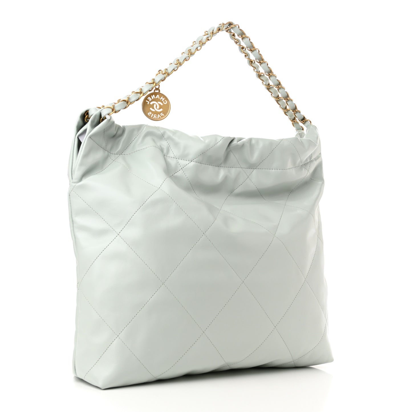 Shiny Calfskin Quilted Chanel 22 Light Blue