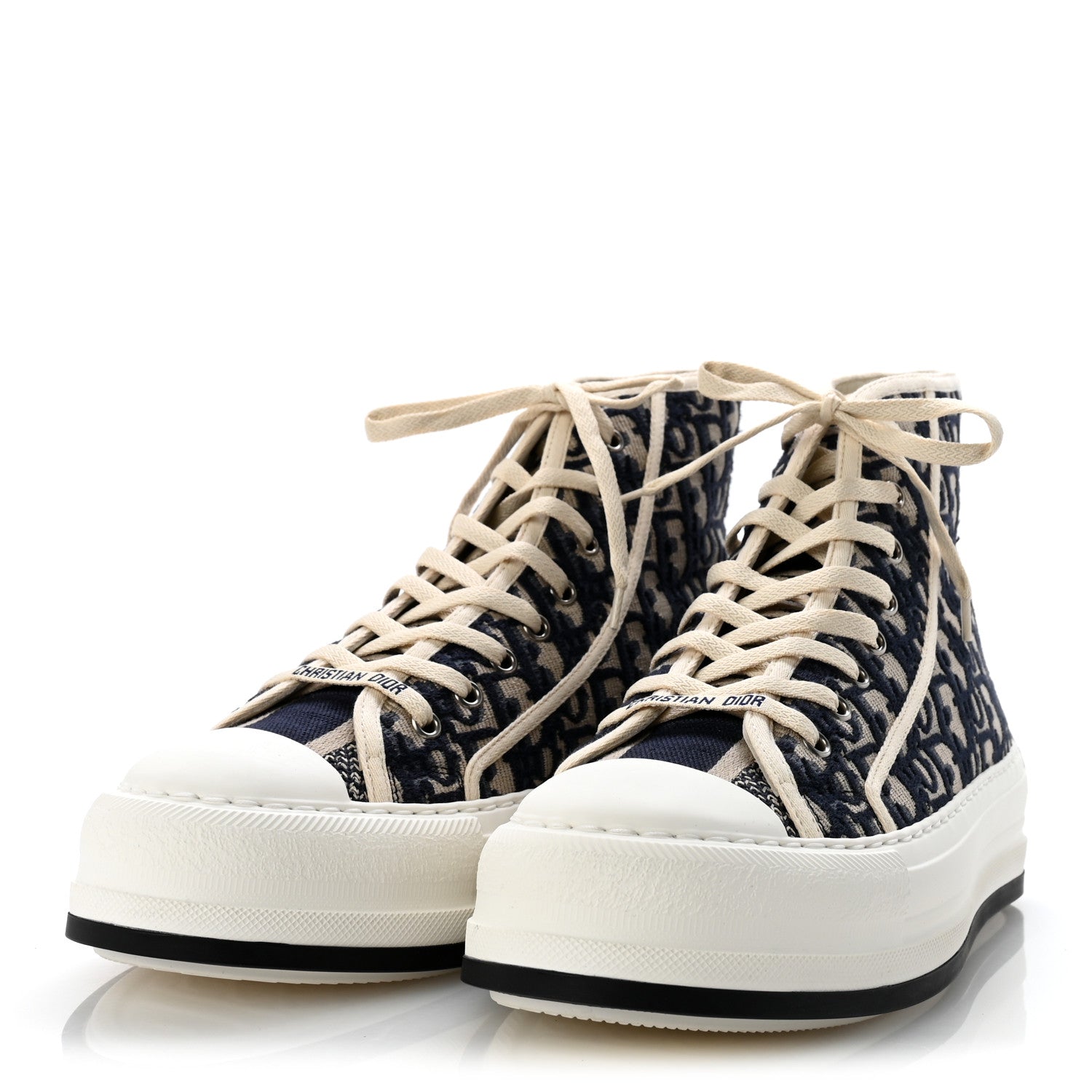 Christian Dior Technical Knit Calfskin Oblique Womens Walk'n Dior High Top Sneakers 41 Deep Blue 4 of 10