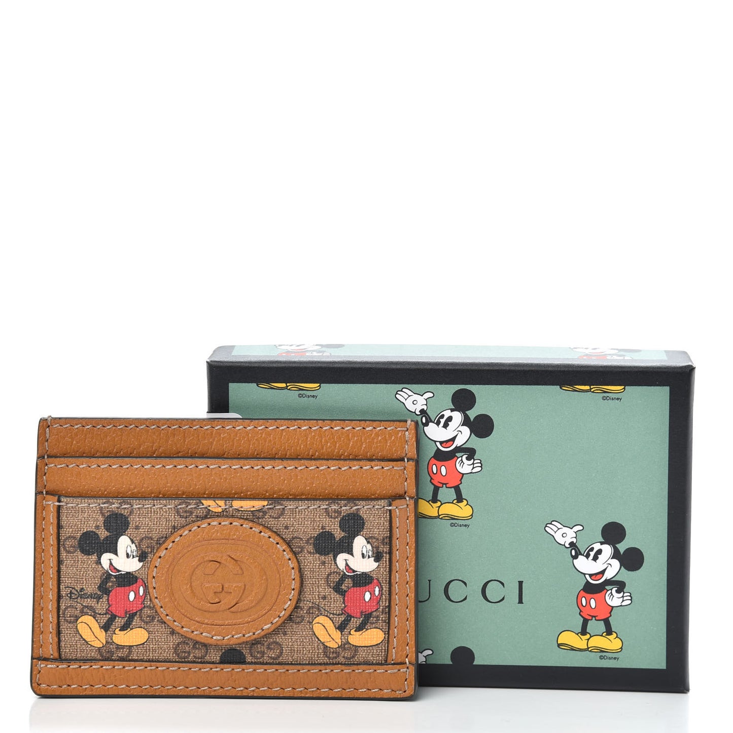 X DISNEY Mini Vintage GG Supreme Monogram Mickey Mouse Card Holder Beige Vintage Sun Oil