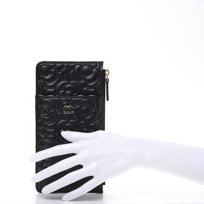 Chanel Caviar Camellia Embossed Classic Flat Wallet Pouch Black 2 of 10