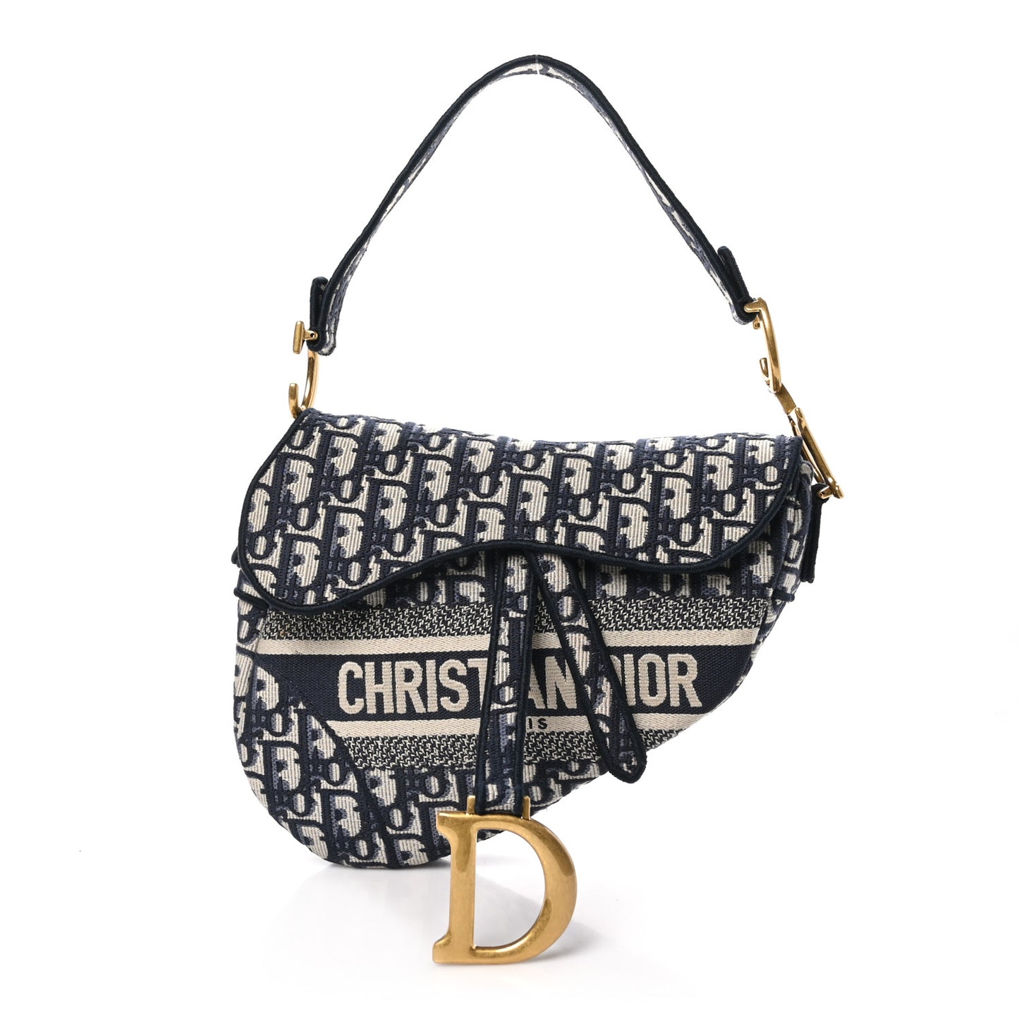 Oblique Embroidered Saddle Bag Blue