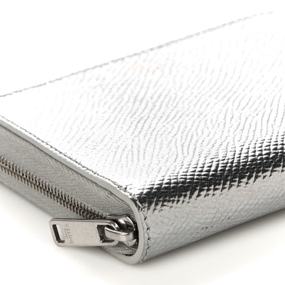 Celine Laminated Grained Calfskin Zip Around Card Holder Wallet Silver 9 of 10