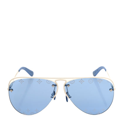 Louis Vuitton Monogram Grease Mask Sunglasses ZT329W Silver Blue 2 of 8