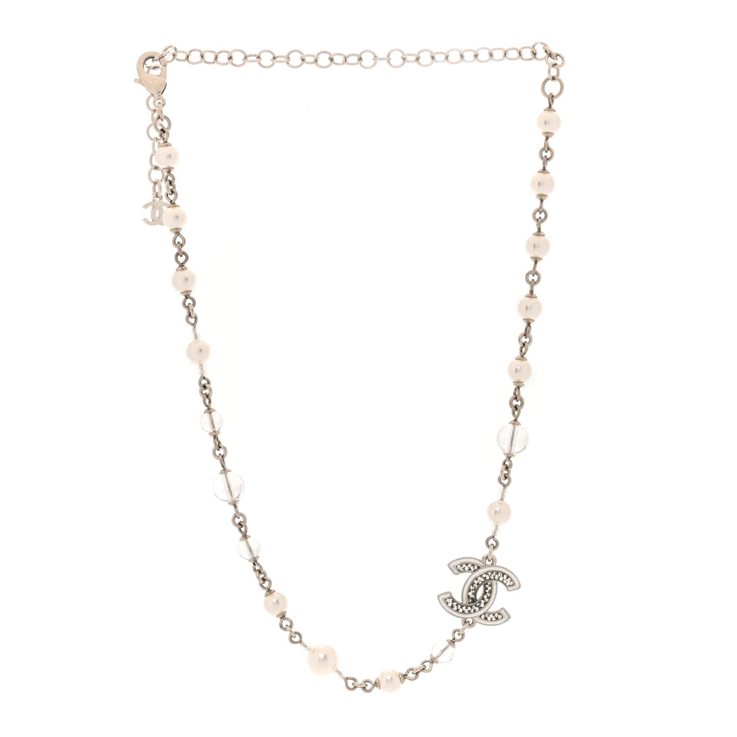 Pearl Resin Glitter CC Necklace Silver
