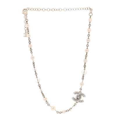 Chanel Pearl Resin Glitter CC Necklace Silver 3 of 5