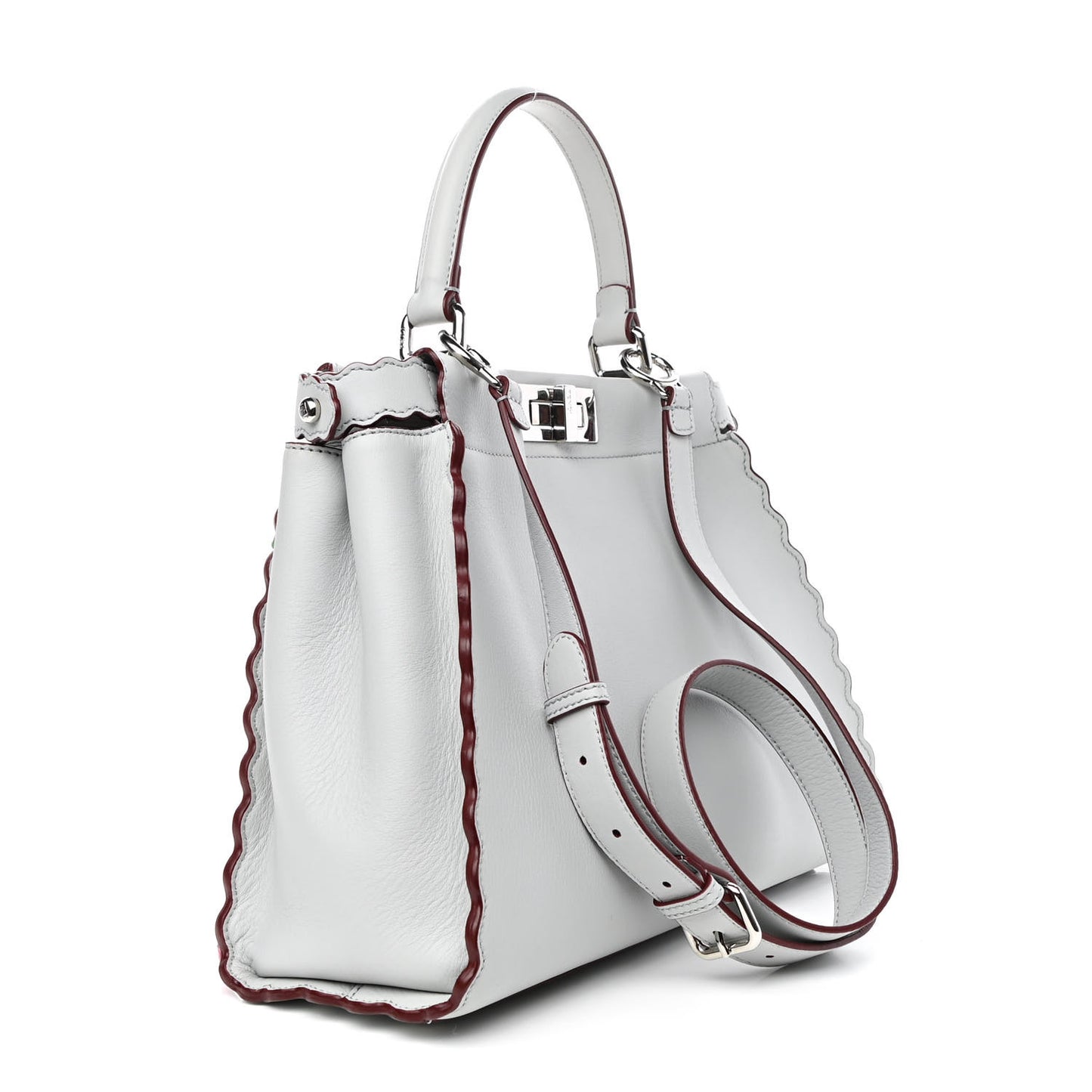 Vitello Seta Shiny Nappa Pearl Scalloped Studded Floral Embroidered Medium Peekaboo Iconic Satchel Grigio Perla Multicolor