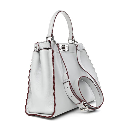 Fendi Vitello Seta Shiny Nappa Pearl Scalloped Studded Floral Embroidered Medium Peekaboo Iconic Satchel Grigio Perla Multicolor 3 of 9