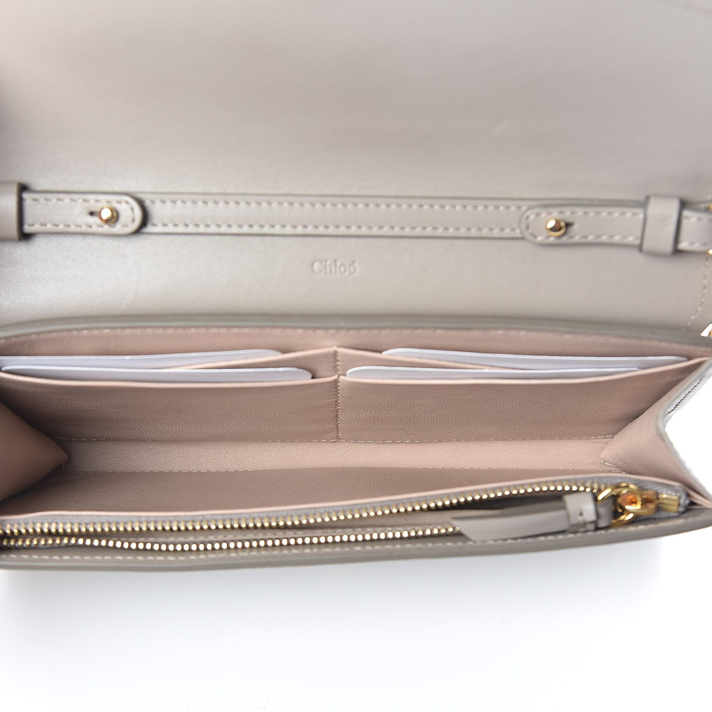 Grained Calfskin Aby Chain Wallet Motty Grey