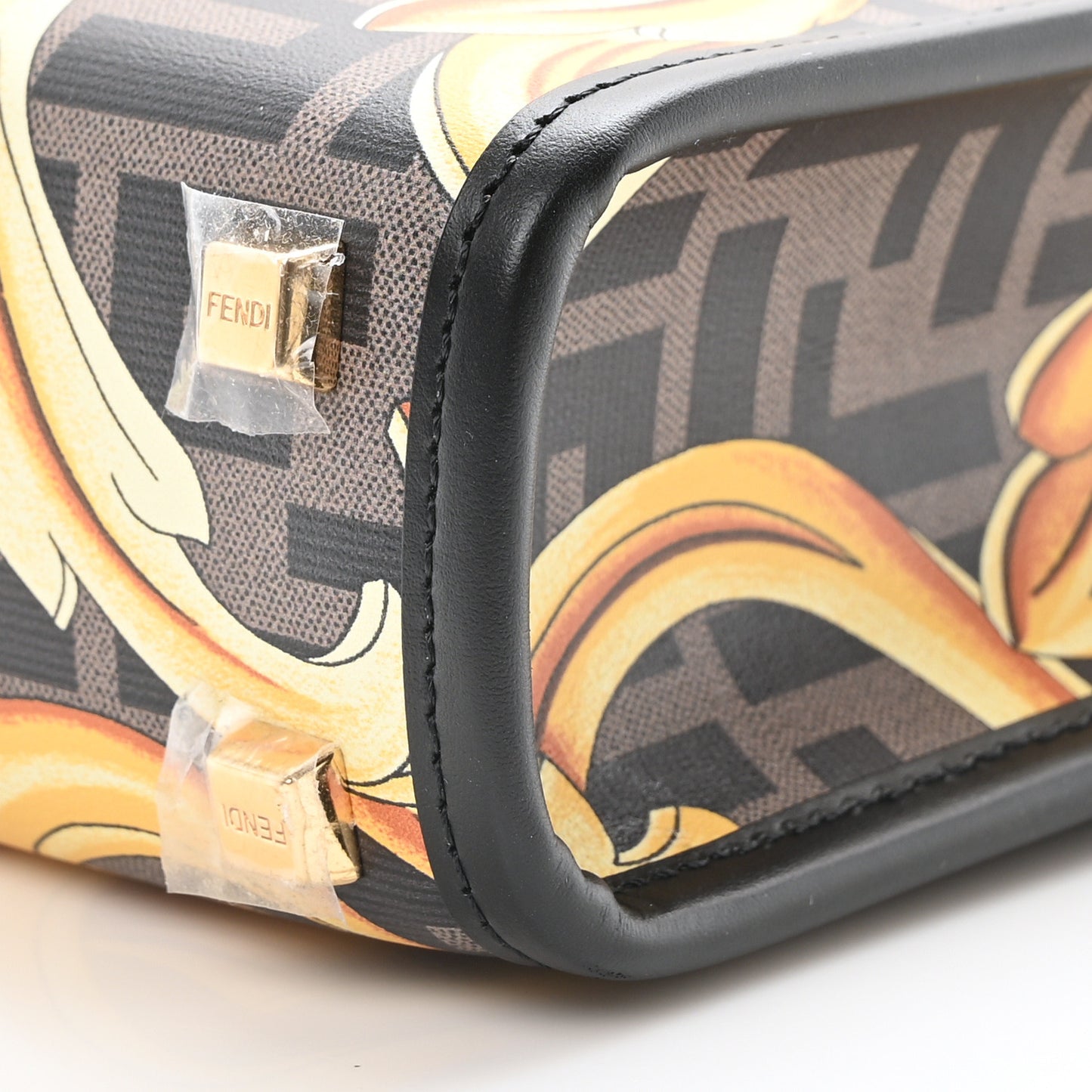 X VERSACE Vitello King Catalan Mirror Plexiglass Fendace FF Baroque Logo Mini Fendi Sunshine Shopper Tote Black Gold