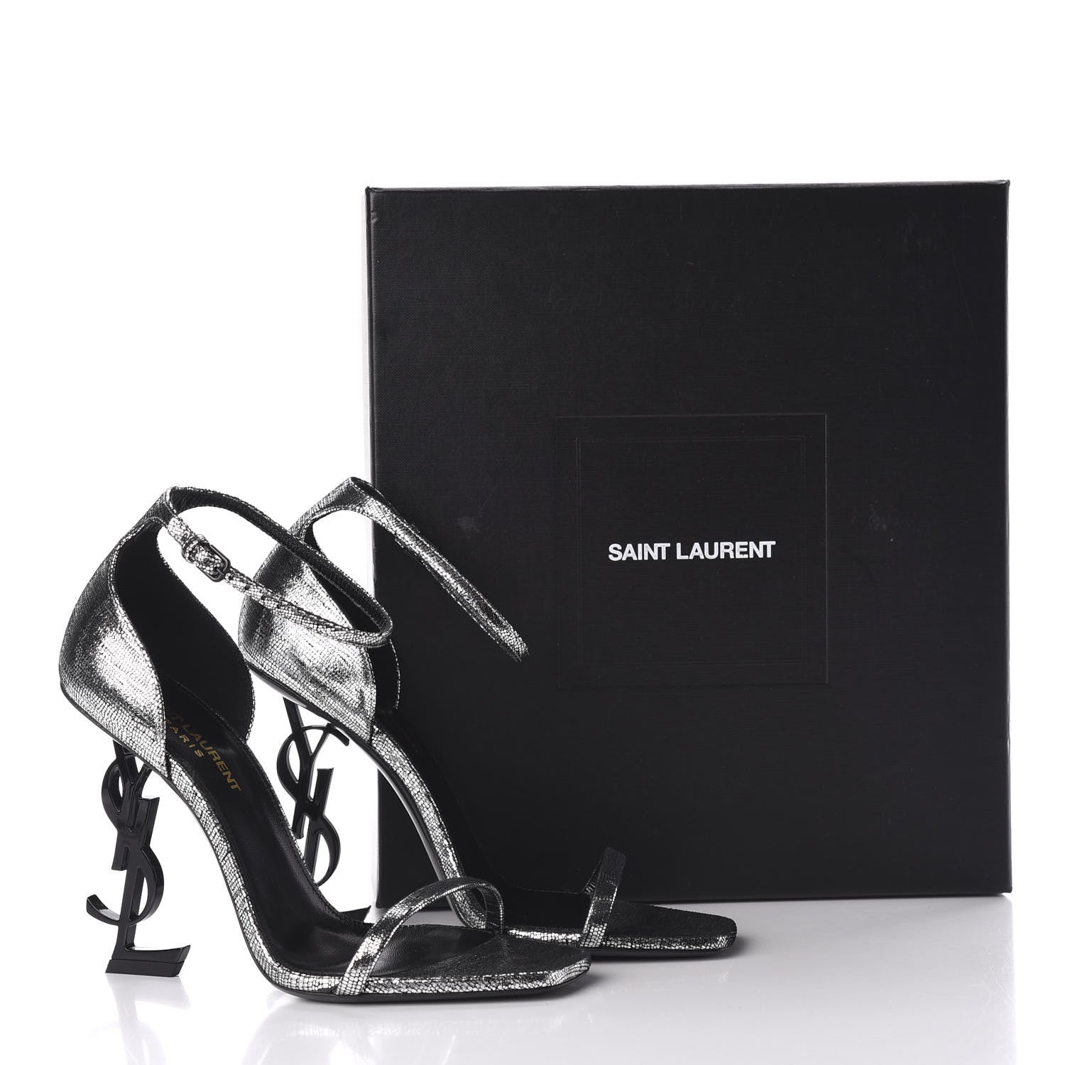 Saint Laurent Metallic Calfskin Opyum 110 Sandals 37.5 Argento 9 of 9