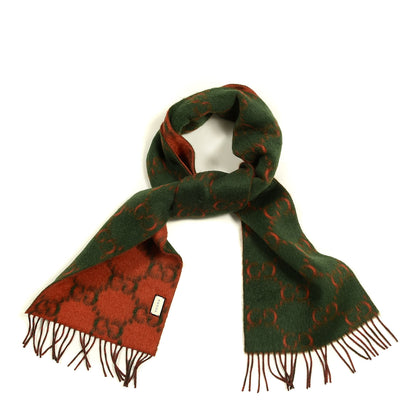 Gucci Wool Alpaca GG Monogram Big GG Rock Scarf Green Red 1 of 4