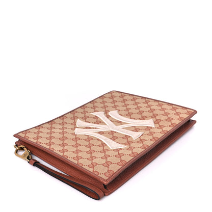 Gucci X MLB GG Monogram NY Yankees Zip Wristlet Pouch Beige Ruggine Ivory 4 of 10