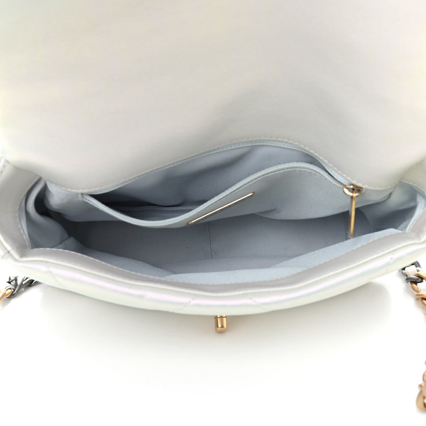 Iridescent Calfskin Quilted Medium Chanel 19 Flap White