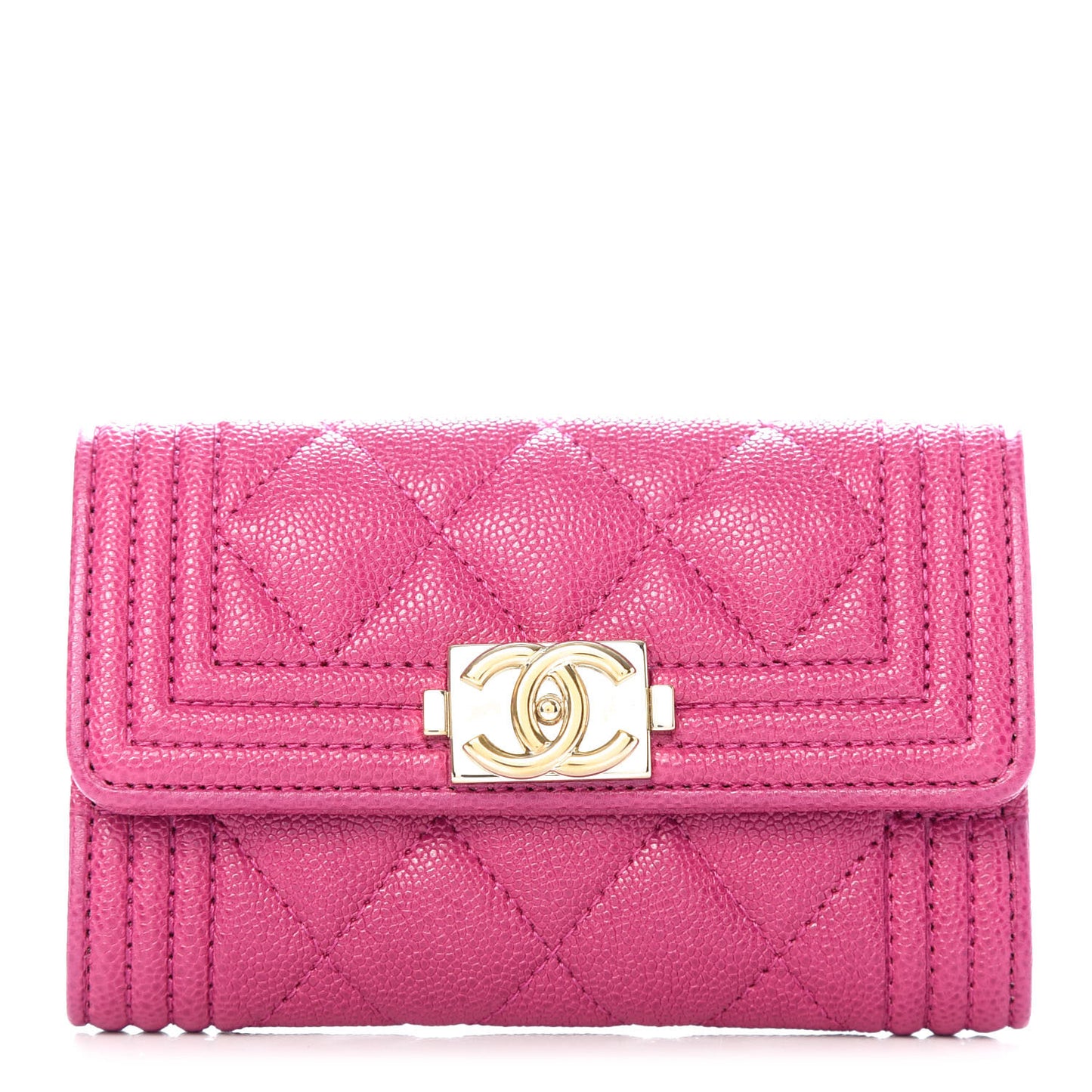 Caviar Quilted Boy Card Holder Wallet Fuchsia