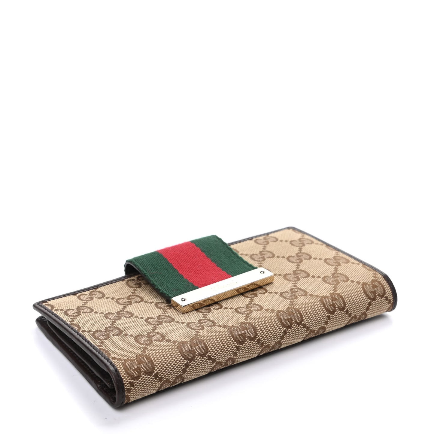 Monogram Calfskin Ladies Web Continental Wallet Beige Ebony Cocoa