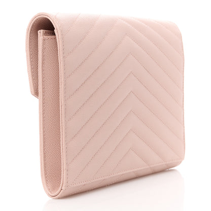 Saint Laurent Grain De Poudre Matelasse Chevron Monogram Envelope Clutch Pink 3 of 10