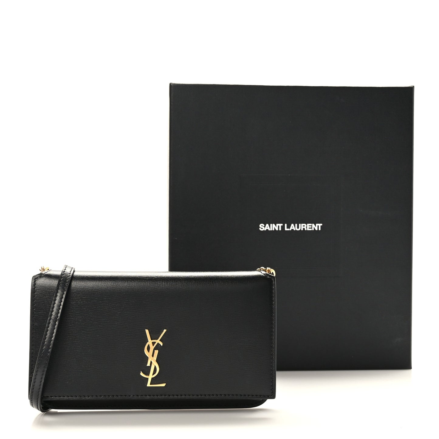 Grained Calfskin Monogram Phone Holder Crossbody Black