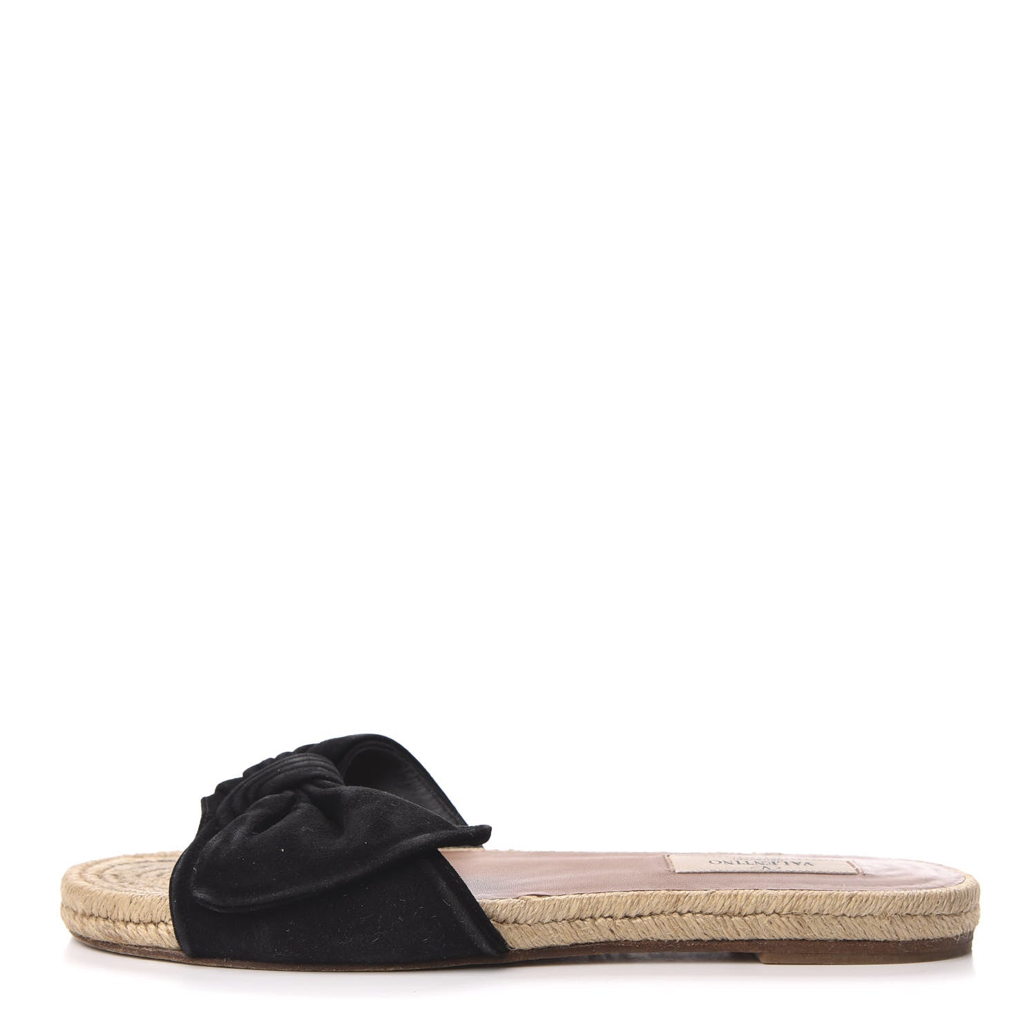 Valentino Garavani Suede Tropical Bow Espadrille Flat Slide Sandals 37 Black 1 of 9