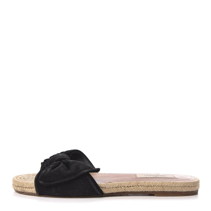 Valentino Garavani Suede Tropical Bow Espadrille Flat Slide Sandals 37 Black 1 of 9