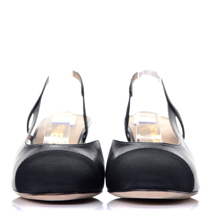 Chanel Goatskin Grosgrain Cap Toe CC Slingback Sandals 36 Black 2 of 9
