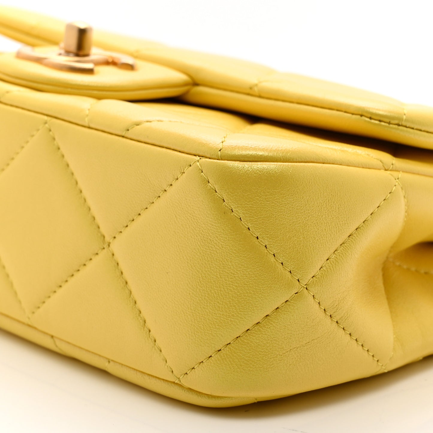 Iridescent Lambskin Quilted Mini Rectangular Pearl Crush Flap Yellow
