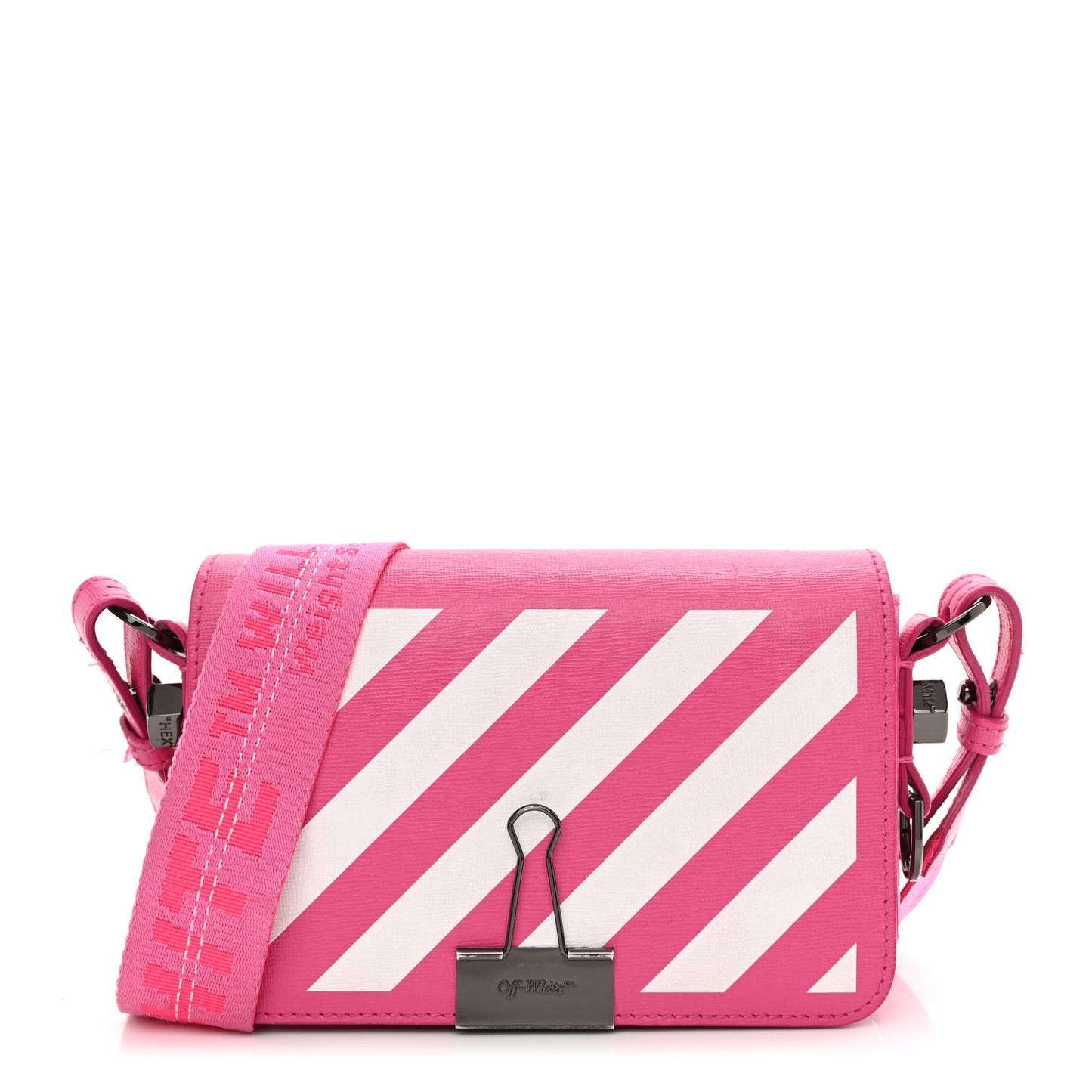 Saffiano Striped Mini Diag Binder Clip Bag Pink White