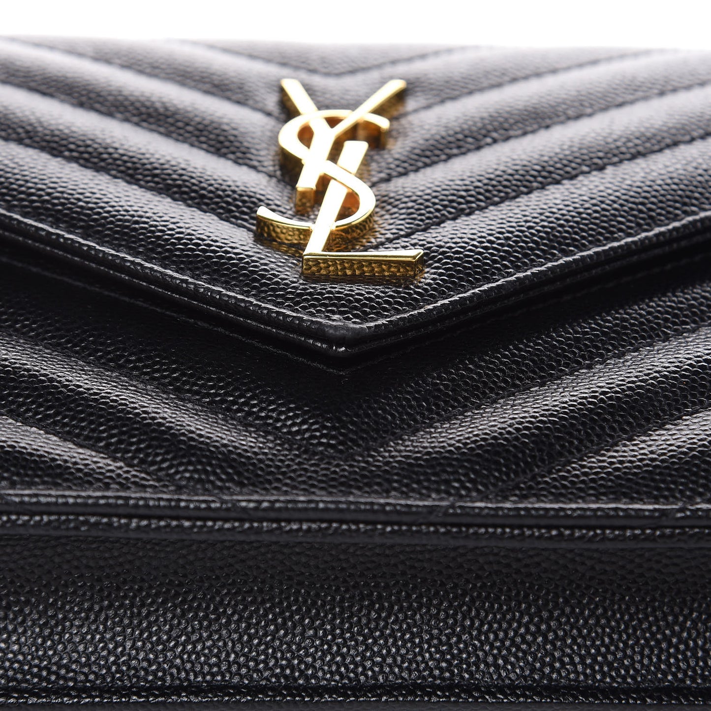 Grain De Poudre Matelasse Chevron Monogram Envelope Chain Wallet Black