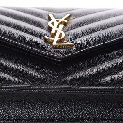 Saint Laurent Grain De Poudre Matelasse Chevron Monogram Envelope Chain Wallet Black 9 of 10