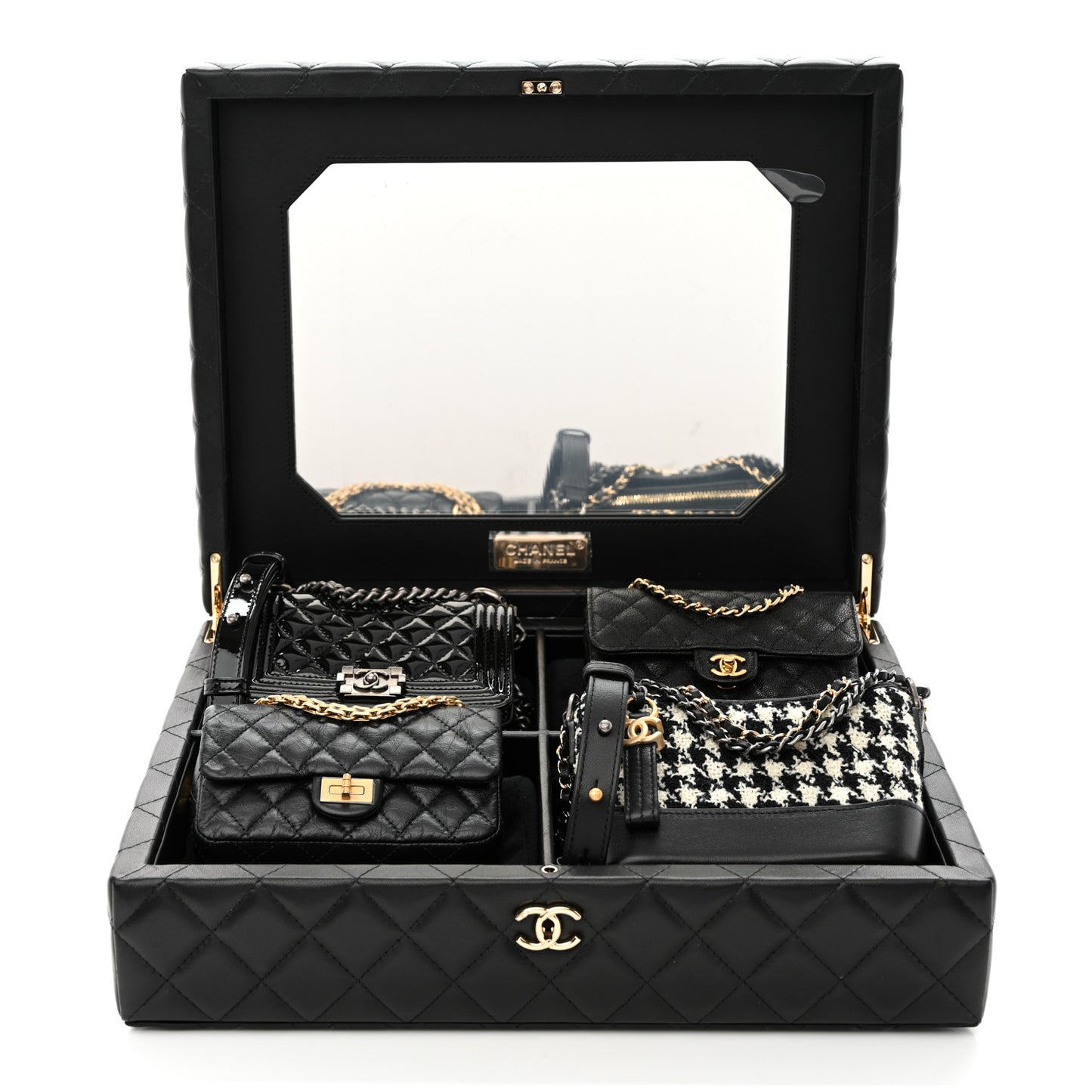 Lambskin Calfskin Tweed Success Story Set of 4 Minis Bags Black