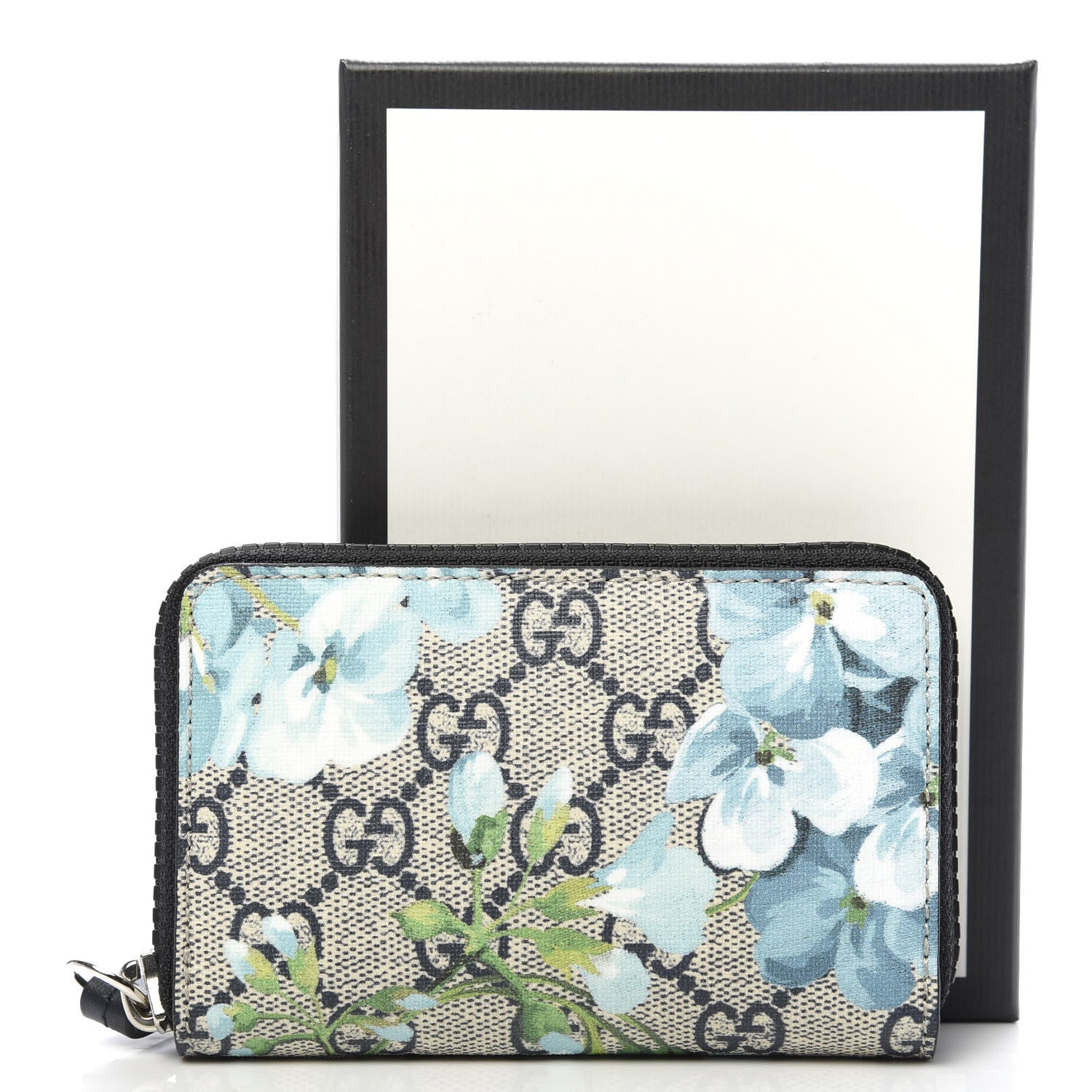 Gucci GG Supreme Monogram Blooms Zip Around Card Case Wallet Beige Blue Navy 7 of 7