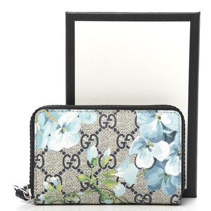 Gucci GG Supreme Monogram Blooms Zip Around Card Case Wallet Beige Blue Navy 7 of 7