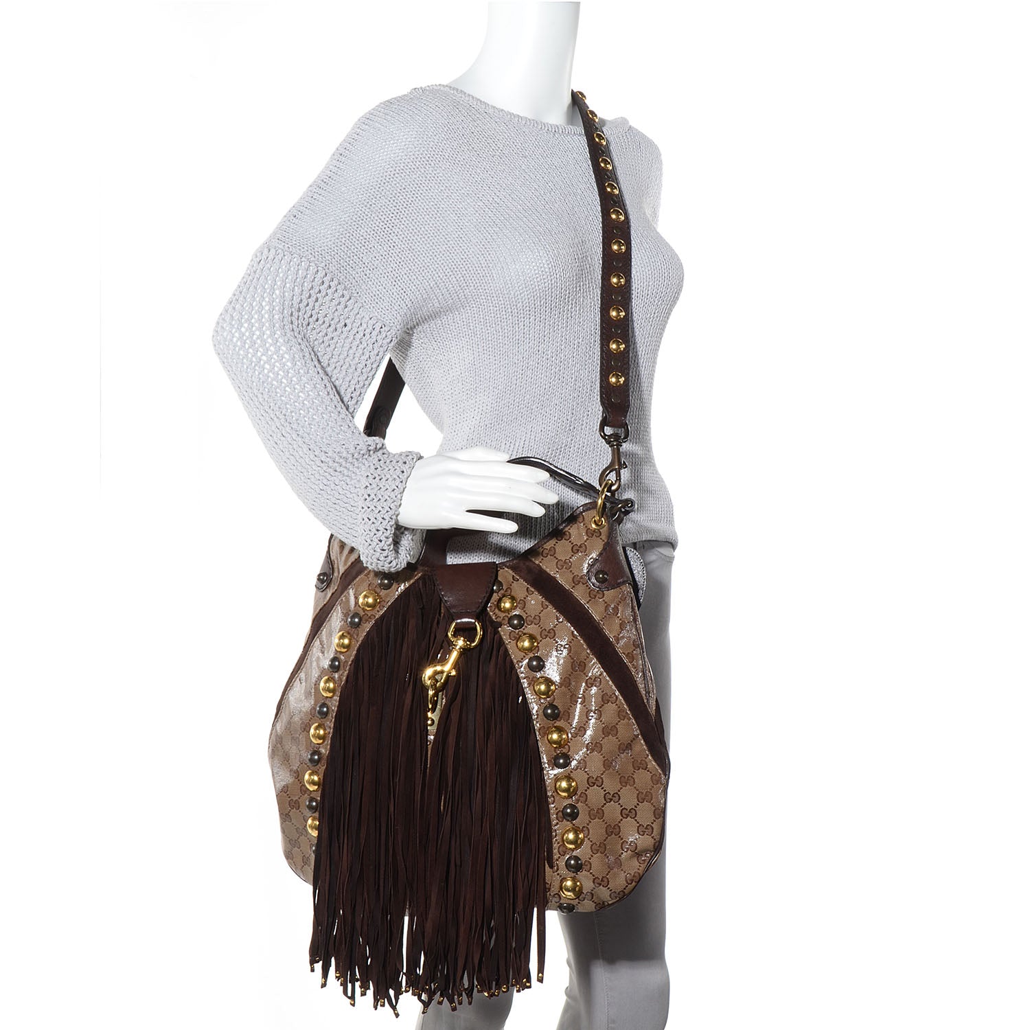 Gucci Crystal Monogram Fringe Babouska Hobo 2 of 7