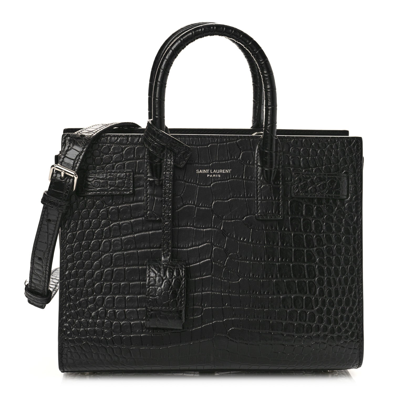 Saint Laurent Calfskin Crocodile Embossed Nano Sac De Jour Black 1 of 8