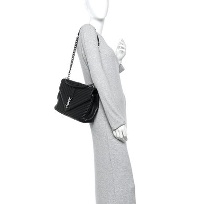 Saint Laurent Sheepskin Matelasse Chevron Monogram Large College Satchel Black 2 of 10