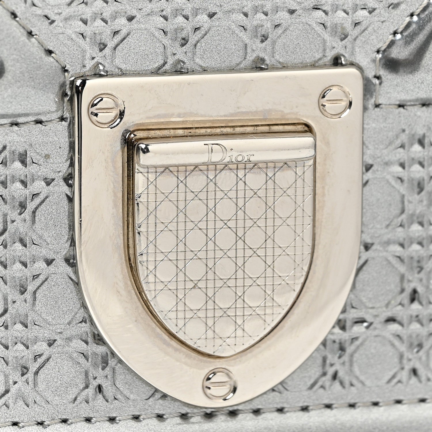 Christian Dior Metallic Patent Micro-Cannage Diorama Wallet on Chain Pouch Silver 17 of 19