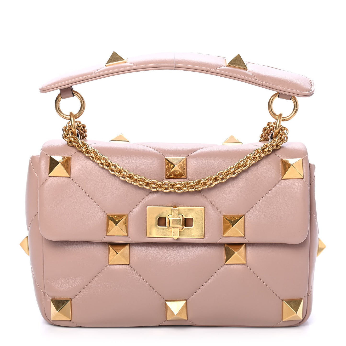 Nappa Medium Roman Stud Shoulder Bag Rose Cannelle