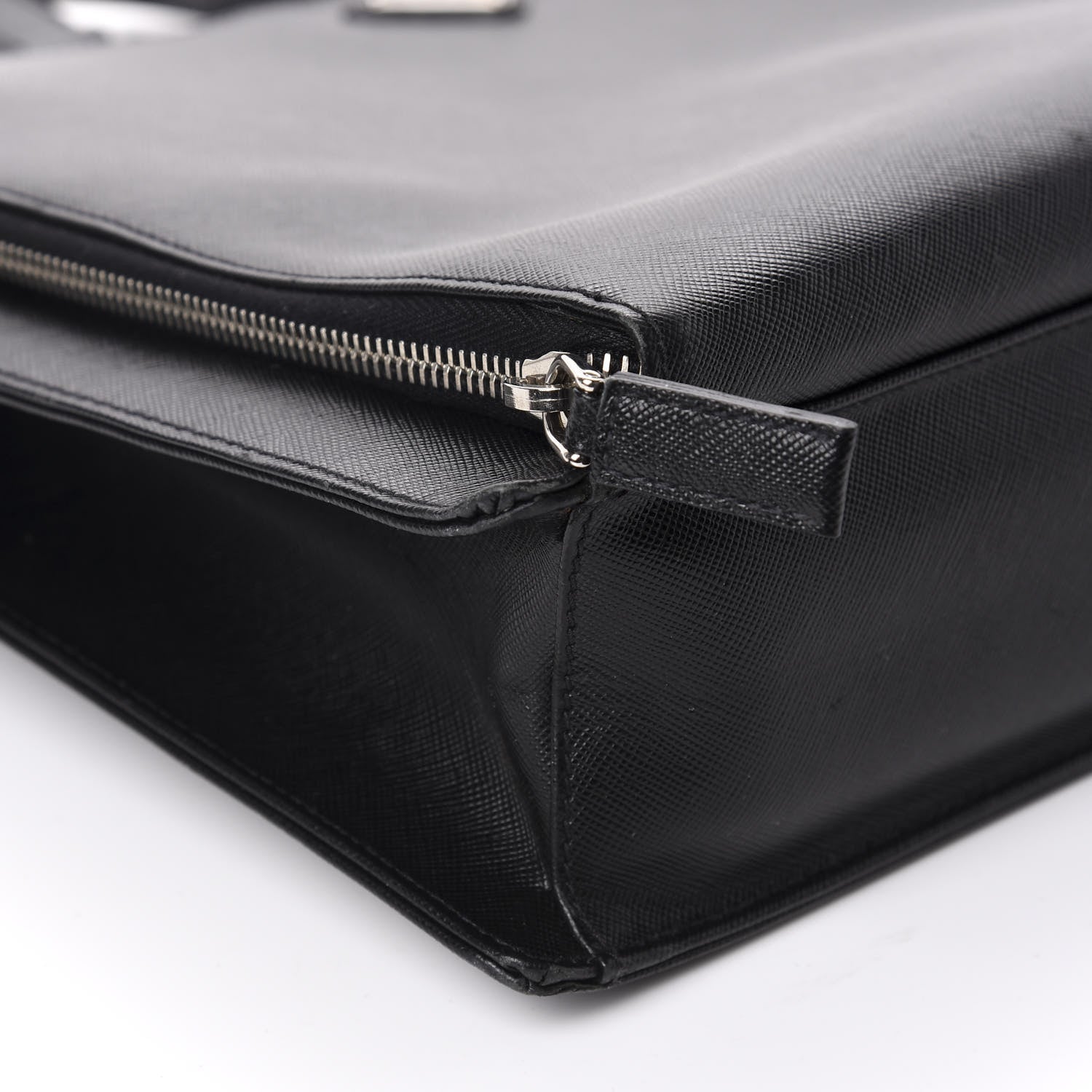 Prada Saffiano Cuir Front Zip Pocket Briefcase Black 6 of 9
