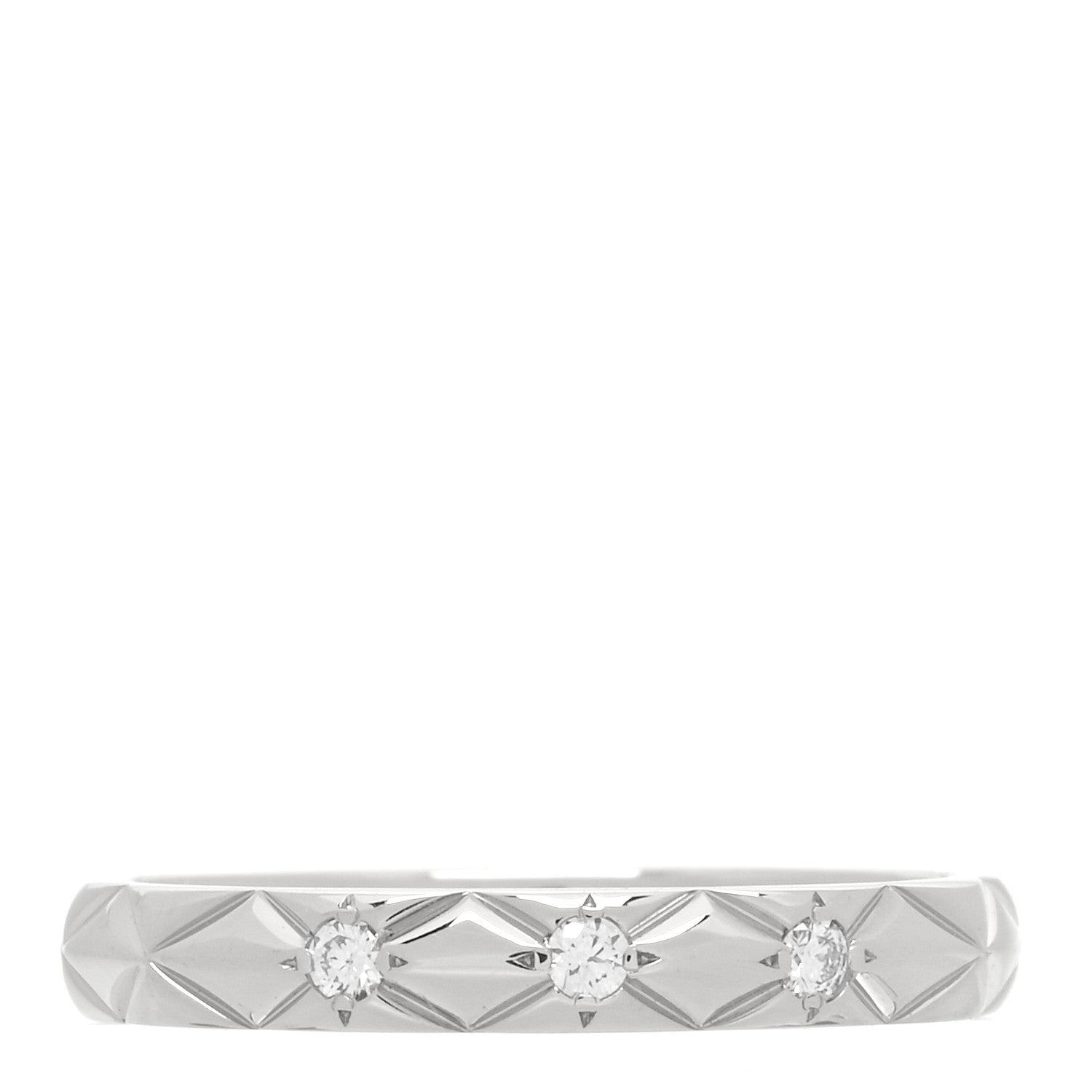 Chanel Platinum Diamond Small Matelasse Ring 46 3.75 1 of 4