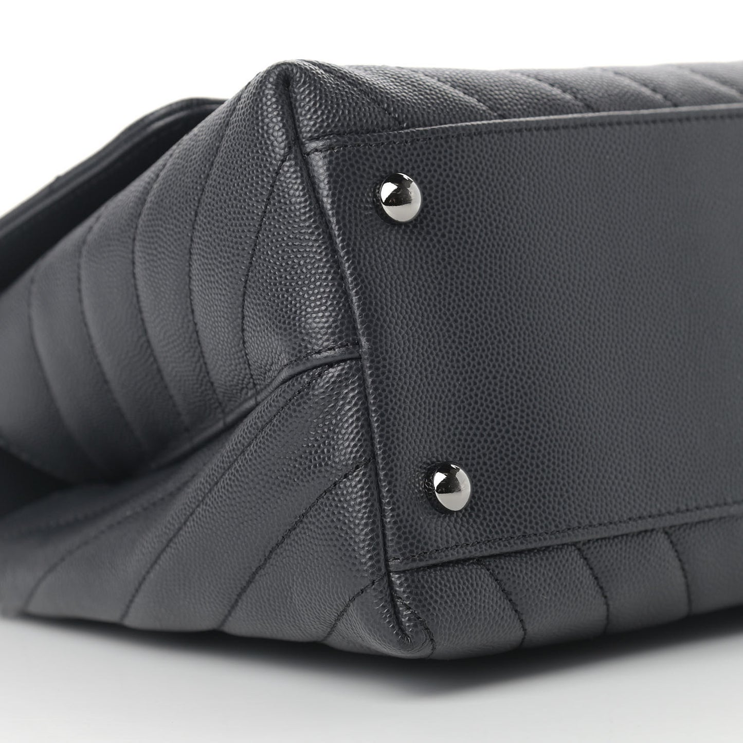 Caviar Chevron Quilted Small Coco Handle Flap Dark Grey